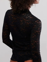Black Lace Long Sleeve Semi Sheer Top for Women Woman T Shirts