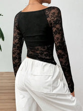 Black Lace Long Sleeve Top for Women Woman T Shirts