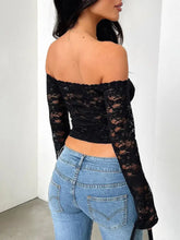 Black Lace Off Shoulder Long Sleeve Top for Women Woman T Shirts