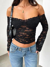 Black Lace Off Shoulder Long Sleeve Top for Women Woman T Shirts