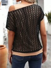 Black Lace Off Shoulder Semi Sheer Top for Women Woman T Shirts