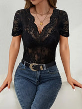 Black Lace Short Sleeve Top for Women Woman T Shirts