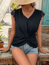 Black Lace Sleeve Twist Front Top for Women Woman T Shirts