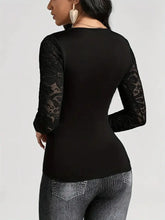 Black Lace Sleeve V-Neck Wrap Top for Women Woman T Shirts