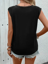 Black Lace Trim Sleeveless Semi Sheer Blouse for Women Woman T Shirts