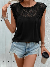 Black Lace Trim Sleeveless Semi Sheer Blouse for Women Woman T Shirts