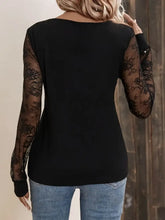 Black Lace Trim V-Neck Semi Sheer Blouse for Women Woman T Shirts