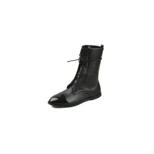 Black Leather Combat Boots with Traditional Lace-Up Design Black Woman Boots