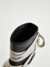 Black Leather High-Top Sneakers with Wrapped Laces for Women Woman Boots