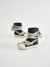 Black Leather High-Top Sneakers with Wrapped Laces for Women Woman Boots