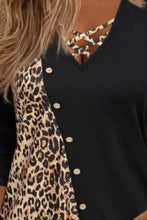 Black Leopard Print Criss Cross Long Sleeve Button Up Top Woman T Shirts