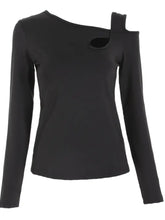 Black Long Sleeve Asymmetrical Cutout Top for Women Woman T Shirts