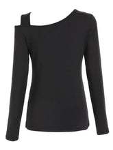 Black Long Sleeve Asymmetrical Cutout Top for Women Woman T Shirts