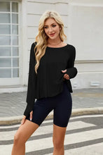 Black Long Sleeve Backless Shirt with Navy Biker Shorts Set for Women Woman T Shirts