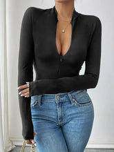 Black Long Sleeve Bodysuit with Zipper Woman Bodysuits