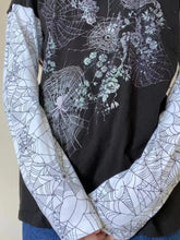 Black Long Sleeve Shirt with Spiderweb and Floral Design Woman T Shirts
