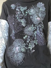 Black Long Sleeve Shirt with Spiderweb and Floral Design Woman T Shirts