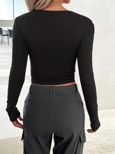 Black Long Sleeve Stretch Crop Top for Women Woman T Shirts