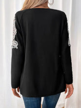 Black Long Sleeve Top with Lace Shoulder Detail and Zipper Woman T Shirts