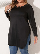 Black Long Sleeve Tunic with Embellished Scalloped Neckline Black Woman T Shirts