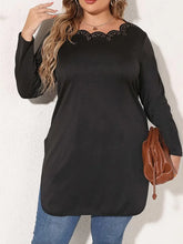 Black Long Sleeve Tunic with Embellished Scalloped Neckline Woman T Shirts