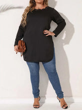 Black Long Sleeve Tunic with Embellished Scalloped Neckline Woman T Shirts