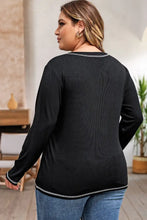 Black Long Sleeve Womens Top with Notched Neckline and Regular Sleeve Length Woman T Shirts