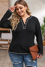 Black Long Sleeve Womens Top with Notched Neckline and Regular Sleeve Length Woman T Shirts