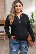 Black Long Sleeve Womens Top with Notched Neckline and Regular Sleeve Length Black Woman T Shirts