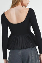 Black Long-Sleeved Peplum Top for Women Woman T Shirts
