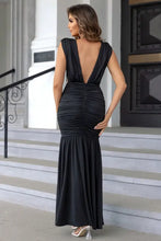 Black Low-Back Ruched Mermaid Maxi Dress Maxi Dresses