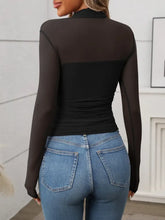 Black Mesh Long Sleeve Semi Sheer Top Woman T Shirts