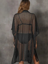 Black Mesh Sheer Swimsuit Cover-Up with Buttons Swimwear Cover-Ups