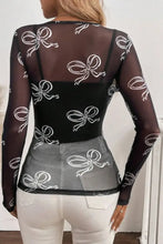 Black Mesh Top with White Bow Pattern Woman T Shirts