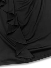 Black Midi Dress with Ruffle Detail and Three Quarter Sleeves Evening Dresses