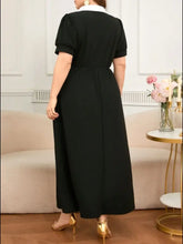 Black Midi Dress with White Collar and Decorative Buttons Evening Dresses
