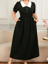 Black Midi Dress with White Collar and Decorative Buttons Evening Dresses