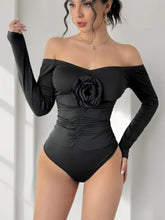Black Off Shoulder Bodysuit with Rose Detail Woman Bodysuits