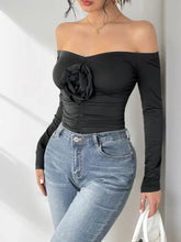 Black Off Shoulder Bodysuit with Rose Detail Woman Bodysuits