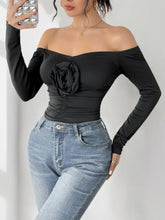 Black Off Shoulder Bodysuit with Rose Detail Woman Bodysuits