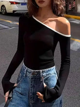 Black Off Shoulder Long Sleeve Top for Women Woman T Shirts