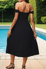 Black Off-the-Shoulder Pleated Midi Dress Evening Dresses