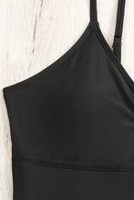 Black One-Piece Swimsuit with Gold V Detail and Cutout Chest Swimwear