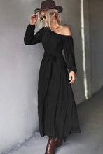 Black One Shoulder Maxi Dress with Balloon Sleeves Maxi Dresses