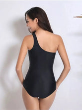 Black One-Shoulder Polka Dot Mesh Swimsuit Swimwear