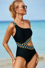 Black One-Shoulder Swimsuit with Geometric Cutout Swimwear