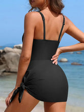 Black One-Shoulder Swimsuit with Mesh Panels and Skirt Detail Swimwear