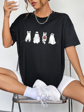 Black Oversized Short Sleeve T Shirt with Ghost Cat Design for Women Black Woman T Shirts