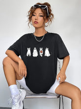 Black Oversized Short Sleeve T Shirt with Ghost Cat Design for Women Woman T Shirts