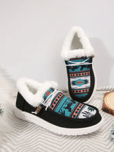 Black Patterned Slip-On Loafers with Faux Fur Trim for Women Woman Loafers